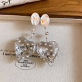 Polka Dot Heart Drop Earrings in White and Blue for Everyday Styling view 6