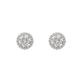 Silver Tone Clear Round Stone Double Halo Stud Earrings For Women view 5