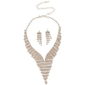 Silver Rhinestone V Tassel Necklace Drop Earring 2-Piece Set view 5