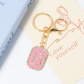 Pink Enamel Rhinestone Initial Letter Tag Keychain A-Z view 7