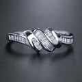 Baguette Clear Stone Knot Ring In Polished Silver Tone view 1