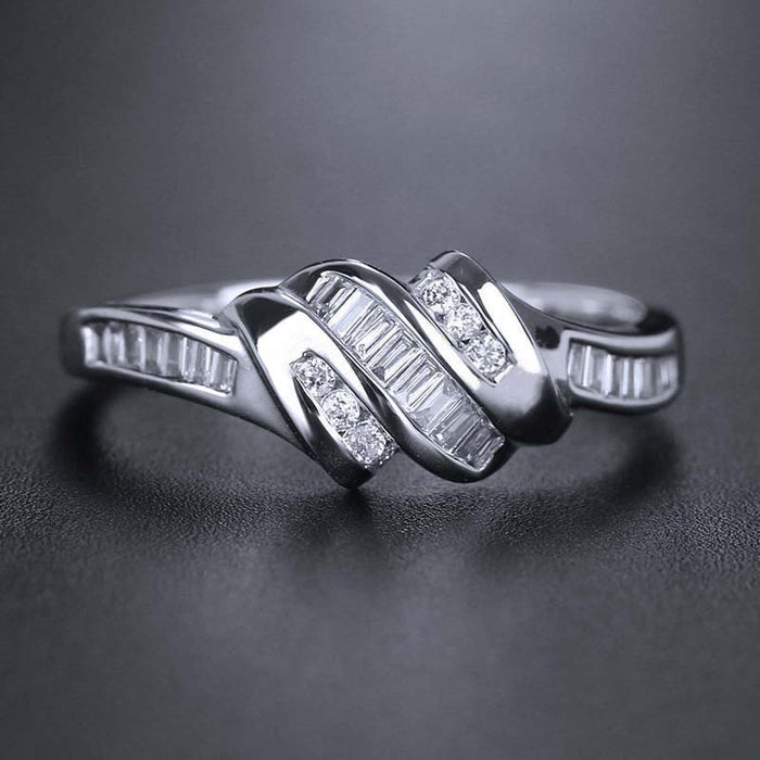 Baguette Clear Stone Knot Ring In Polished Silver Tone