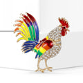 Rainbow Enamel Rooster Brooch Pin with Crystal Body view 2