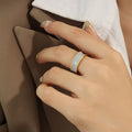 Wavy Edge Enamel Open Ring White And Blue Gray Gold Rim view 7