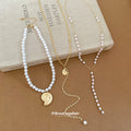 Gold Tone Shell Pendant Pearl Three Necklace Set Statement Jewelry view 4