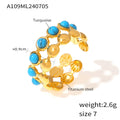 Open Turquoise Cabochon Ring Gold Or Steel Titanium view 7