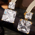 Two-Tier Square Clear Stone Drop Earrings In Gold And Silver Tones view 3