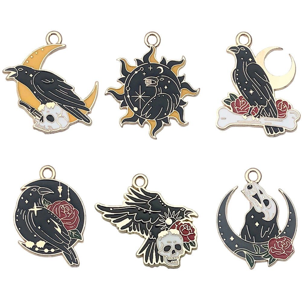 Enamel Zinc Alloy Halloween Sun Moon Flower Crow charm pendants for DIY earrings keychains