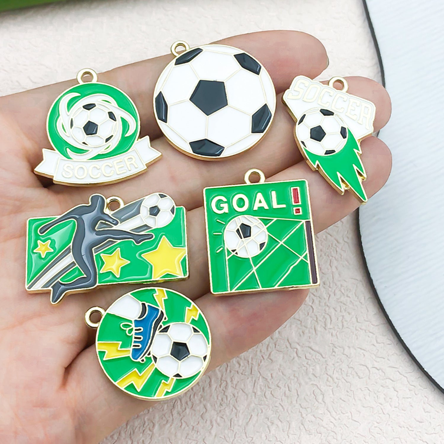 Zinc Alloy Enamel Football Charm Pendant for DIY Sports Bracelet Keychain Accessories