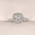 Silver Tone Square Halo Crystal Ring with Polished Metal Finish view 3