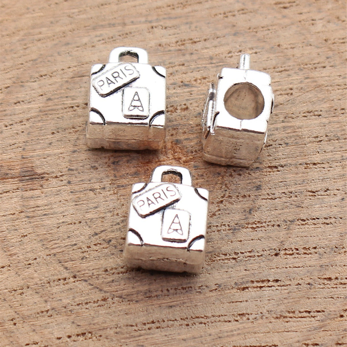 11x8.6x6.9mm 1.9g Antique Silver Zinc Alloy PARIS Handbag Large Hole Beads for Bracelet DIY Jewelry