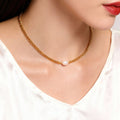Gold Curb Chain Necklace Single Freshwater Pearl Accent view 4