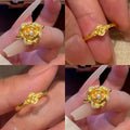 Gold Rose Flower and Slim Motif Open Rings 2 Styles view 1