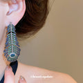 Large Blue and Green Crystal Leaf Statement Drop Earrings view 3