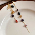 Asymmetric Black and Amber Beaded Gold Tone Drop Earrings view 6
