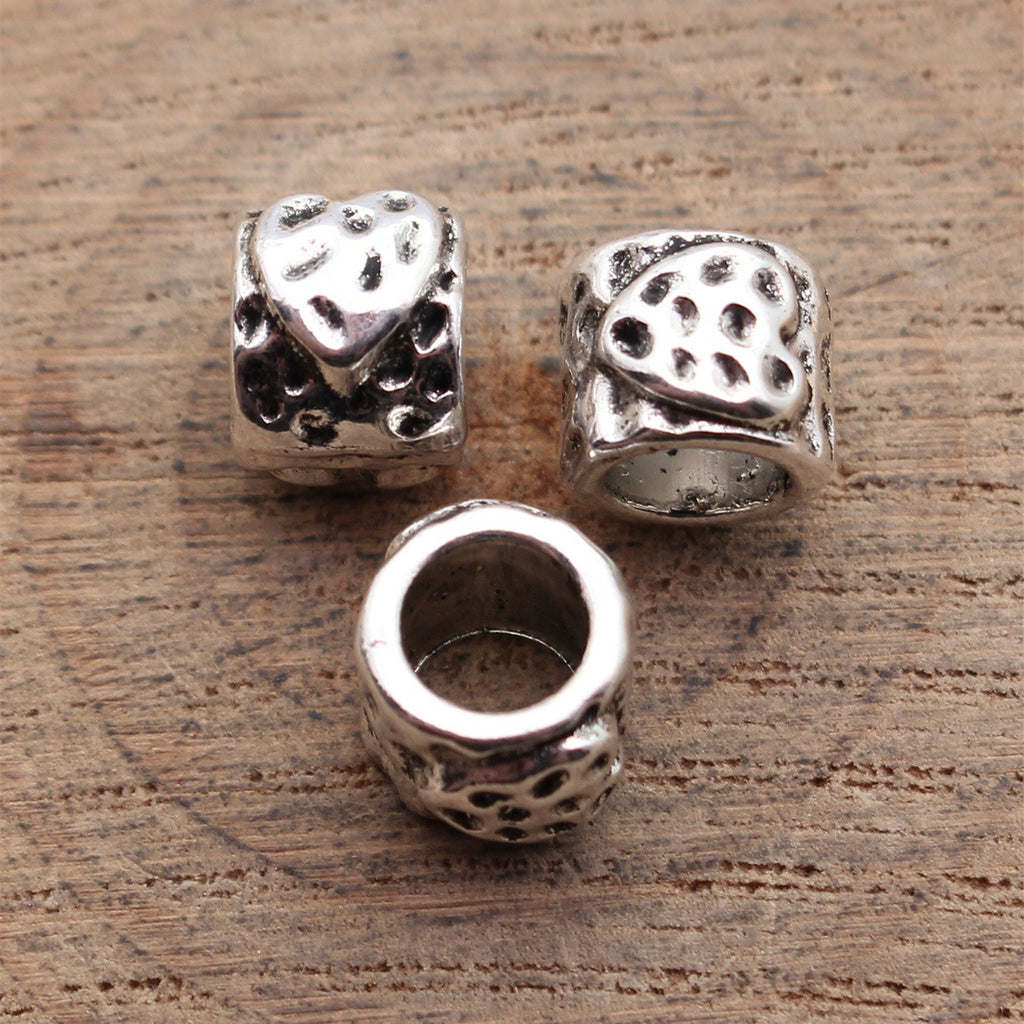 10x8.8x7.7mm 1.7g Antique Silver Tone Zinc Alloy Hammered Heart Texture Large Hole Spacer Beads for Bracelet