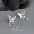 Silver Pink Enamel Butterfly Earrings Stud Clip Styles view 4