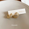 Gold Tone Layered Textured Multi Band Wide Hoop Earrings view 3