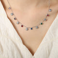 Shell Charm Necklace Clear Multicolor Stones Gold Steel view 7