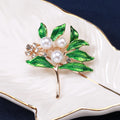 Pearl Leaf Brooch with Enamel Leaves in Green or Yellow view 4