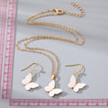 Gold Tone White Shell Butterfly Pendant Necklace and Hook Earrings view 4