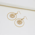 Gold Sun Face Open Round Celestial Long Hook Earrings view 4