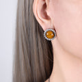 Gold Steel Round Rope Frame Red Turquoise Tiger Eye Necklace Studs view 7