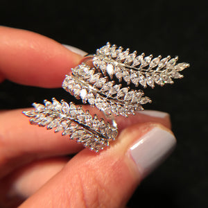 Silver-Tone Leaf Wrap Ring with Cubic Zirconia, Adjustable, 6.7 g