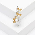 Gold Tone Floral Branch Brooch with Faux Pearl and Crystals view 2