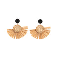 White and Black Woven Raffia Round Sunburst Earrings view 5