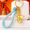 Gold Rabbit and Carrot Keychains with Nine Braided Loops and One Plain Style view 10