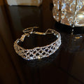 Silver Full Rhinestone Lattice Openwork Wide Choker Necklace view 6