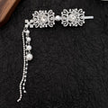 Silver Rhinestone Square Pearl Tassel Hair Clip Single view 6