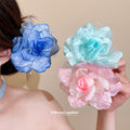 Large Sheer Fabric Rose Duckbill Hair Clip Four Colors view 1