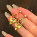 Gold Tone Openwork Leaf Crystal Drop Earrings Jewelry view 4