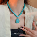 Turquoise Blue Bead Necklace Crackled Teardrop Pendant view 1