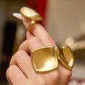 Oversized Heart Teardrop and Square Open Rings in Gold Tone view 1