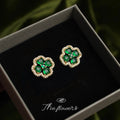 Gold Emerald Green Clover Pave Crystal Stud Earrings view 3