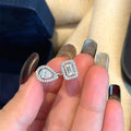 Teardrop Emerald Cut Halo Open Ring Silver Tone Crystal view 1