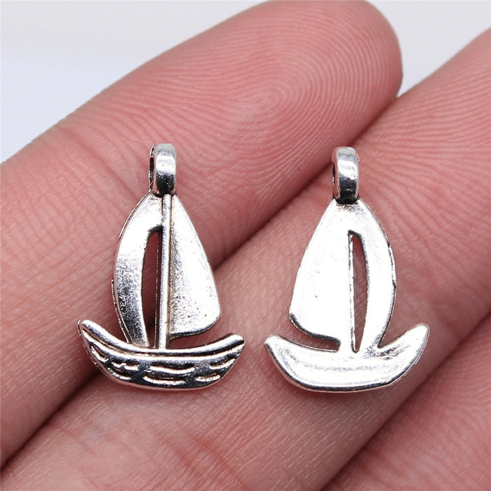Antique Silver Openwork Sailboat Metal Charm Pendant