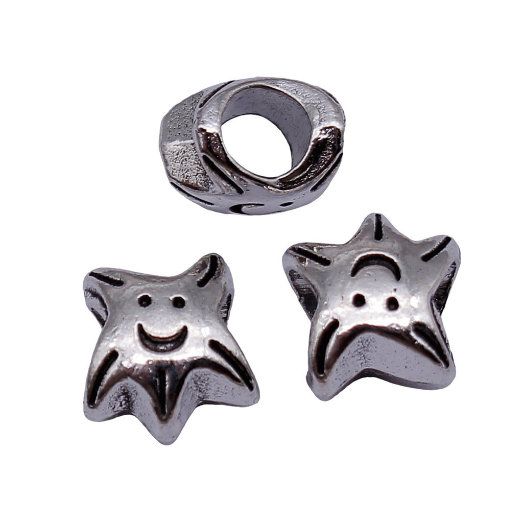 10x9.3x7mm 1.3g Antique Silver Zinc Alloy Smiley Starfish Large Hole Beads for Bracelet Jewelry Making