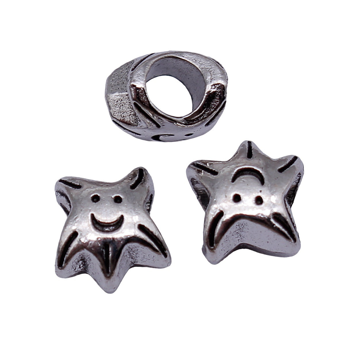 10x9.3x7mm 1.3g Antique Silver Zinc Alloy Smiley Starfish Large Hole Beads for Bracelet Jewelry Making