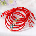 Red Woven Cord Oval Evil Eye Adjustable Bracelets in Six Colors view 5