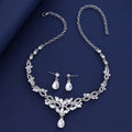 Black Silver Tone Crystal Leaf Teardrop Crystal Metal Necklace view 4