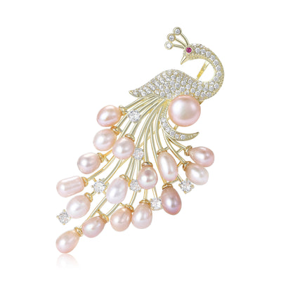 Front view of Crystal Peacock brooch