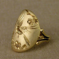 Gold Oval Bird Flower Engraved Face Ring Metal Alloy view 3
