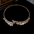 Crystal Teardrop Fringe Collar Necklaces in Two Tones view 7
