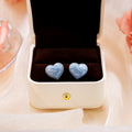 Blue and White Swirled Heart Gold Tone Stud Earrings view 3