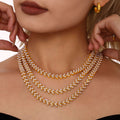 Gold Steel Leaf Imitation Pearl Cluster Link Necklaces view 4
