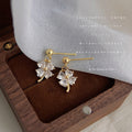 Gold Four-Leaf Clover Clear Crystal Drop Stud Earrings view 1